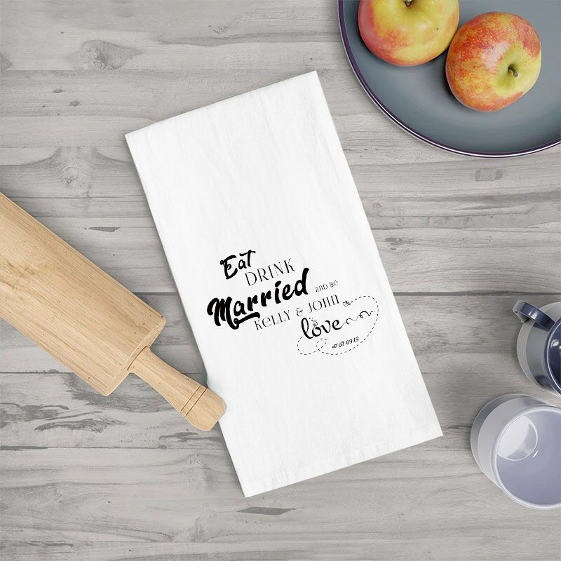 Personalized Towel with Custom Name Eat Drink Married Warm Pattern Design for Wife