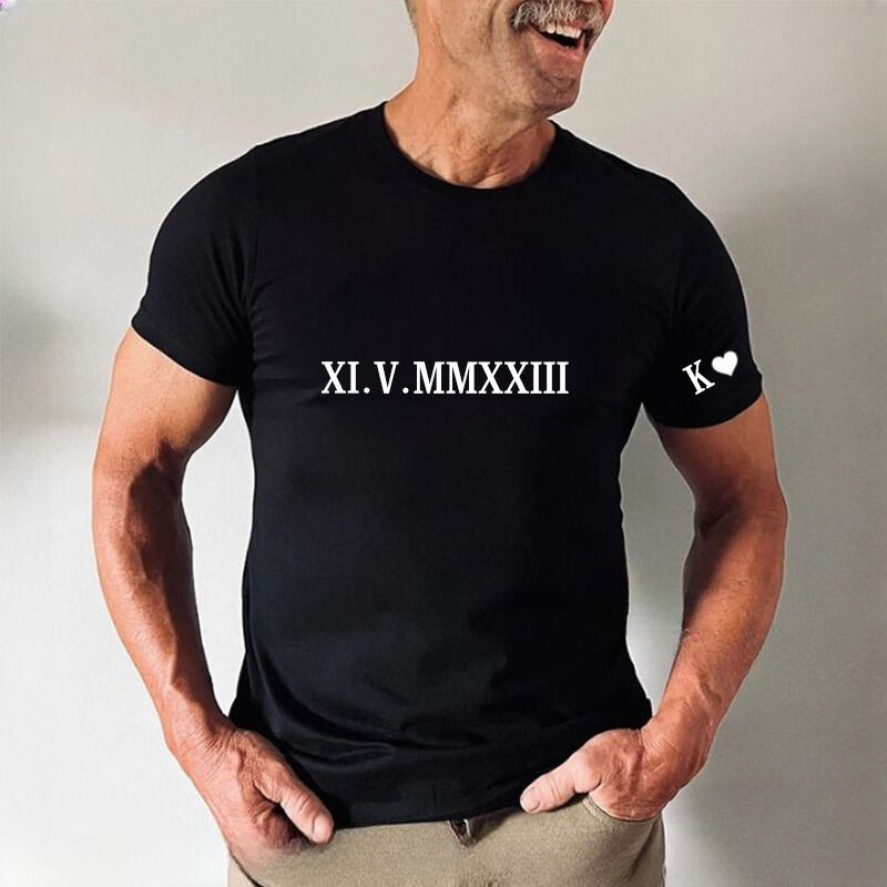 Personalized T-shirt with Embroidered Roman Numeral Date And Initial Unique Gift for Anniversary