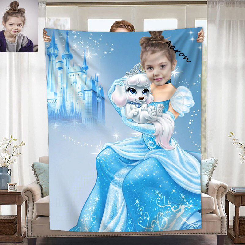Personalized Photo Blanket With Girl In Beautiful Dress Holding Puppy Christmas Gift For Daughter