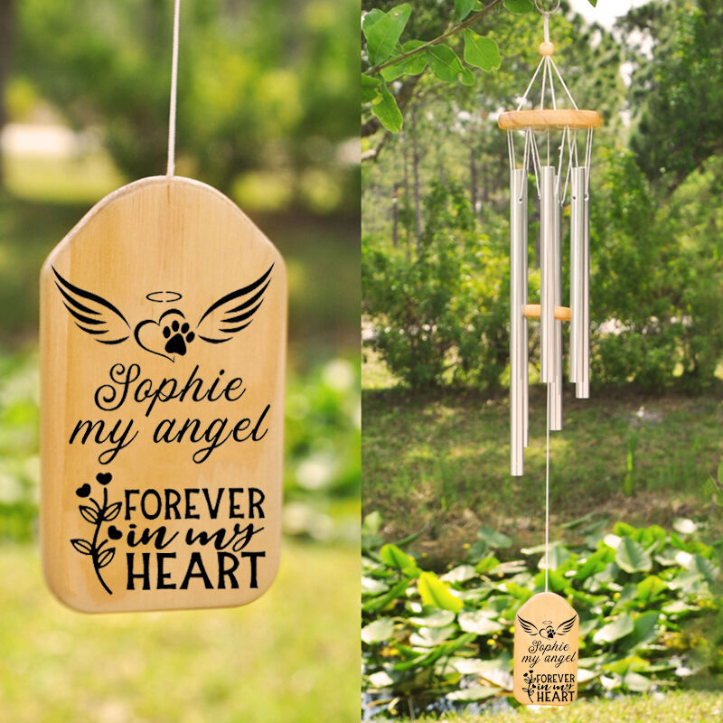 Custom Wind Chime My Angel Forever In My Heart with Flower and Wings Halo Design for Memorial