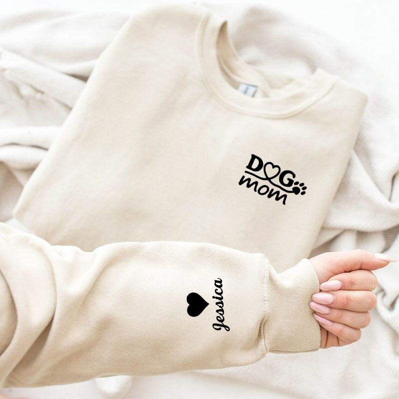 Sweatshirt personnalisé brodé Dog Mom avec nom personnalisé Cadeau attractif pour l'amoureux de votre animal de compagnie