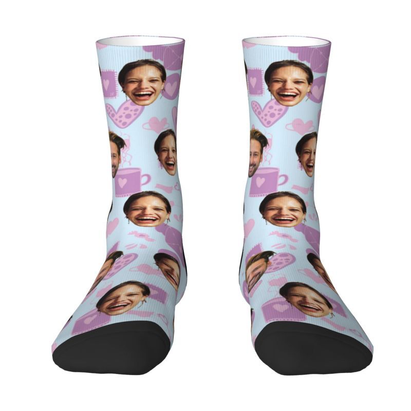 Lila Liebe Individuelles Paar Gesicht Socken Valentinstag Geschenk