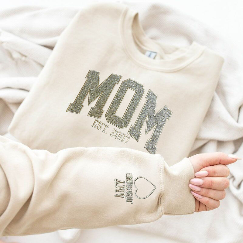 Felpa personalizzata ricamata Mamma con design glitterato personalizzato Regalo attraente per la festa della mamma