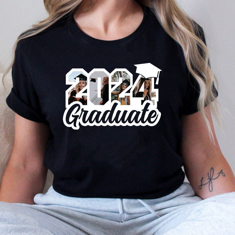 Camiseta Personalizada Graduado 2024 con Fotos Personalizadas Atractivo Regalo de Graduación