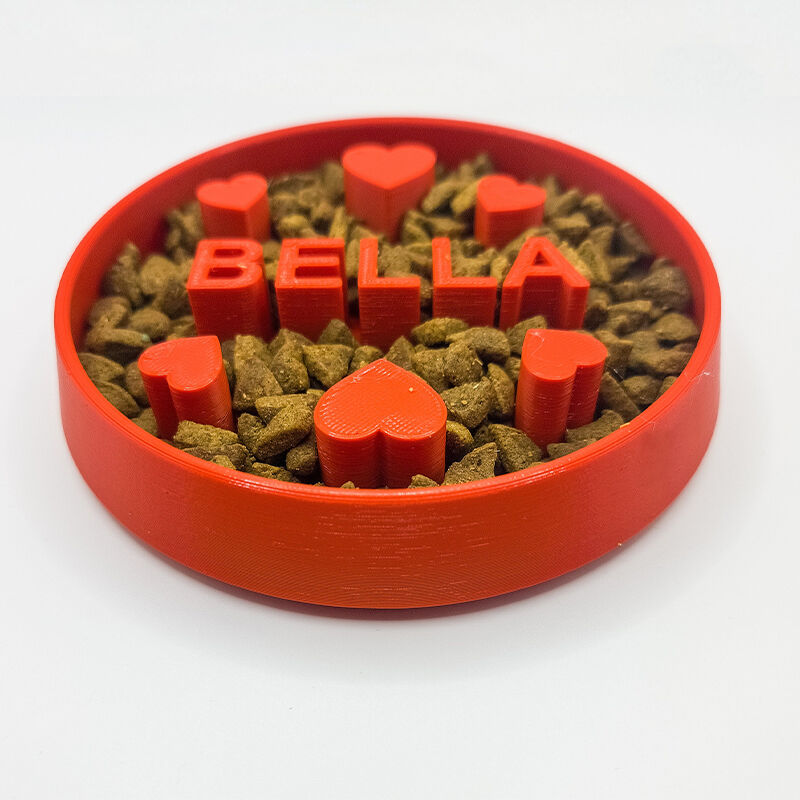 Personalized 3D Printed Slow Food Pet Food Bowl With Custom Name With Heart