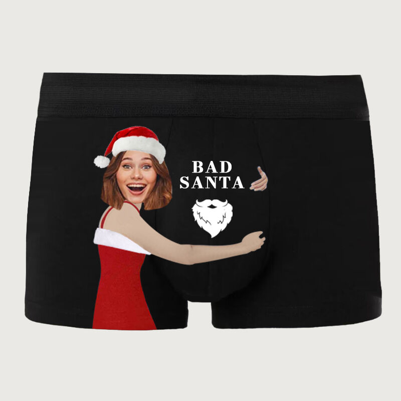 Personalisiertes Bild Herren Unterwäsche Boxershorts Interessantes Weihnachtsgeschenk "Bad Santa"