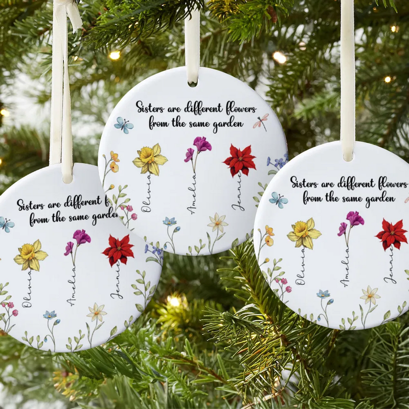 Personalized Christmas Ornament With Birthday Flowers Sweet Gift For Sisters