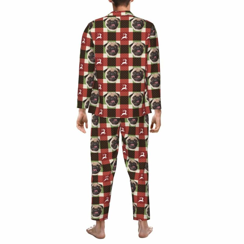 Personalized Pajamas Custom Photo Red and Black Style Reindeer Pixel Pattern Design Gift for Family