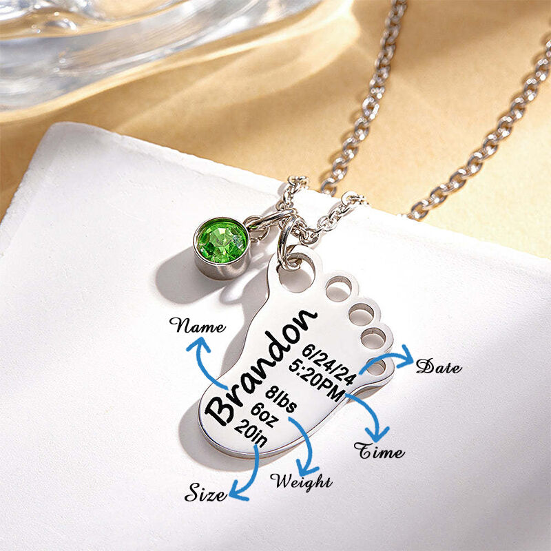 Personalized Foot Necklace with Birthday Stone Special Gift for New Mom