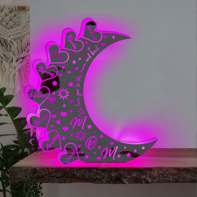 Personalized Moon Mirror Lamp Customized Name Special Gift for Mother's Day