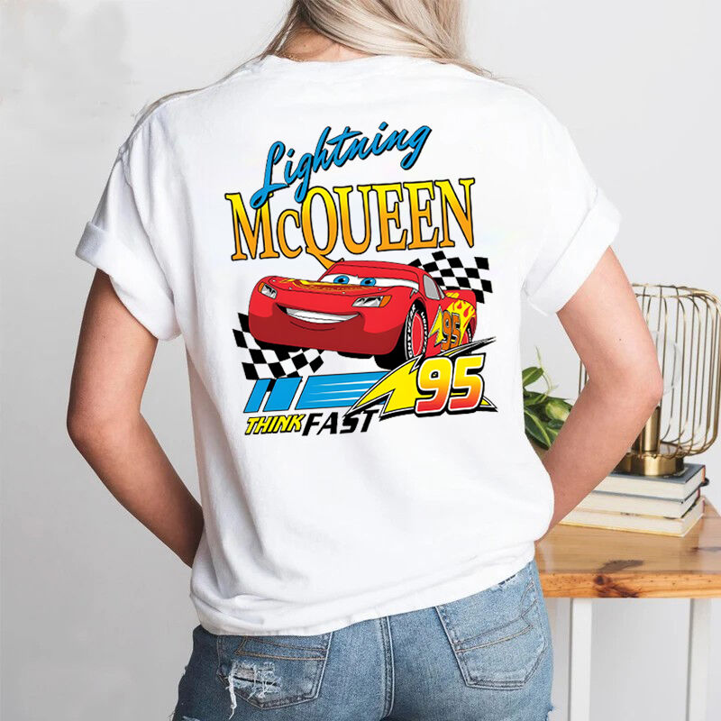 Personalized T-shirt Lightning McQueen Think Fast Colorful Pattern Design Cool Gift for Car Lovers