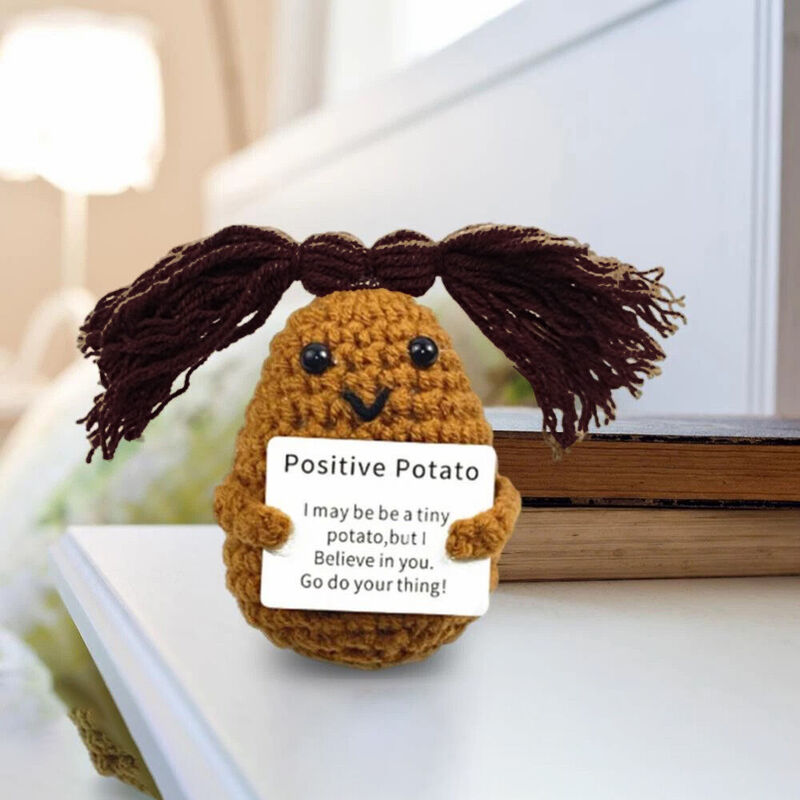Handgemaakte Crochet Potato Positive Doll met bruine vlechten Cool cadeau voor vrienden