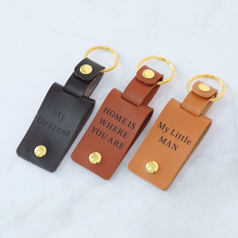 Gepersonaliseerde foto sleutelhanger met leren etui Gepersonaliseerde woorden Betekenisvol cadeau voor hem en papa