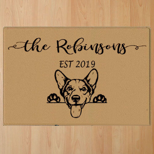 Personalized Corgi Dog Doormat with Lettering