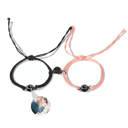 Personalized Black and Pink Rope Magnet Picture Projection Bracelet Gifts for Men and Women