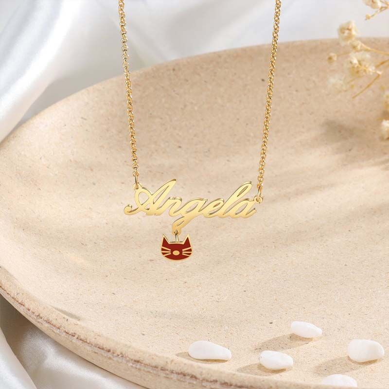 Personalized Red Cat Name Necklace