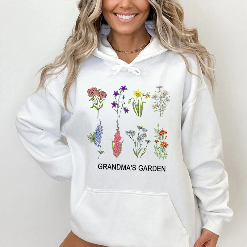 Personalized Hoodie Garden with Custom Name and Flower for Mother's Day Gift