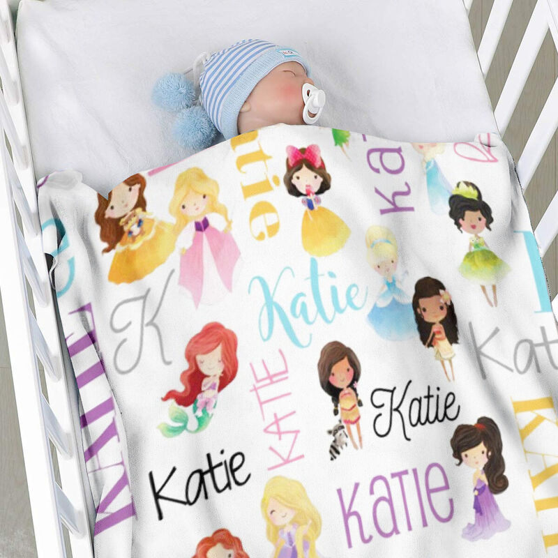 Schöne Cartoon-Prinzesserin Babydecken Personalisiert Mit Namen Geschenke Für Mädchen
