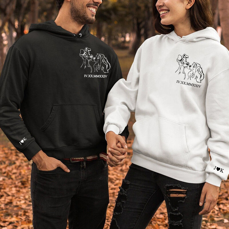 Personalized Hoodie Lady and The Tramp with Custom Roman Numeral Date for Couple's Anniversary