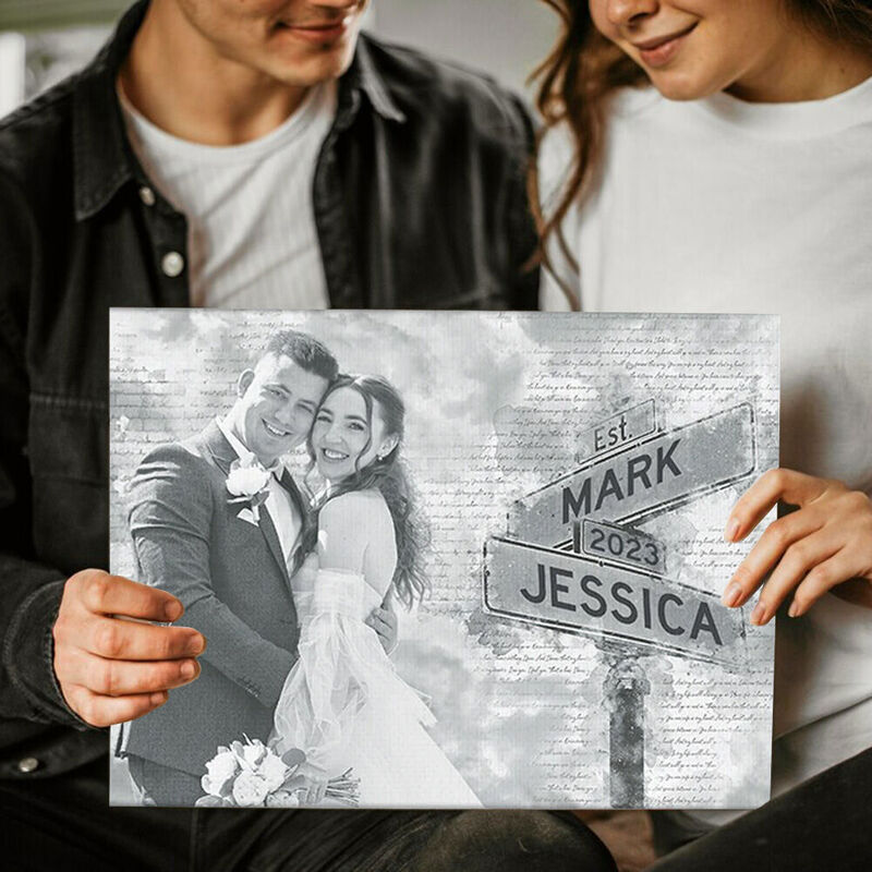 Personalized Picture Canvas Wall Art with Custom Name Stylish Present for Your Love