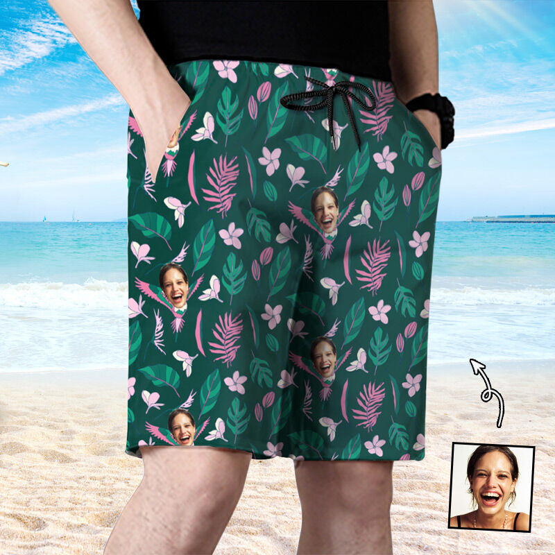 Personalized Picture Men's Beach Shorts Artistic Design Present for Dad