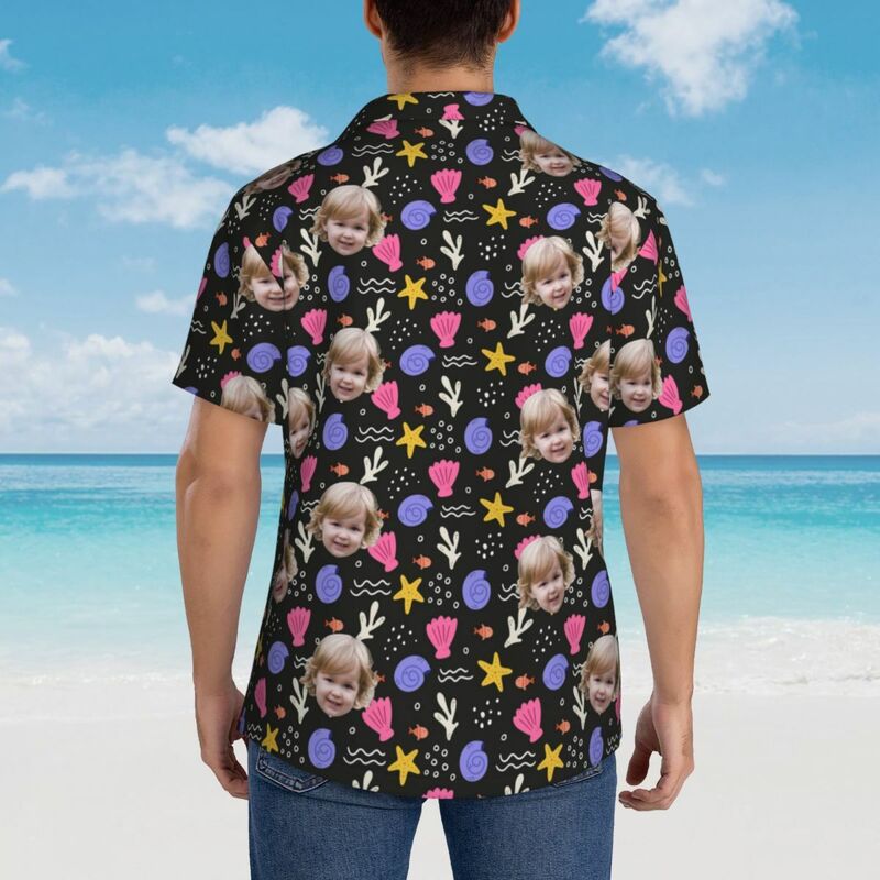 Camisa hawaiana personalizada con estampado de conchas para papá