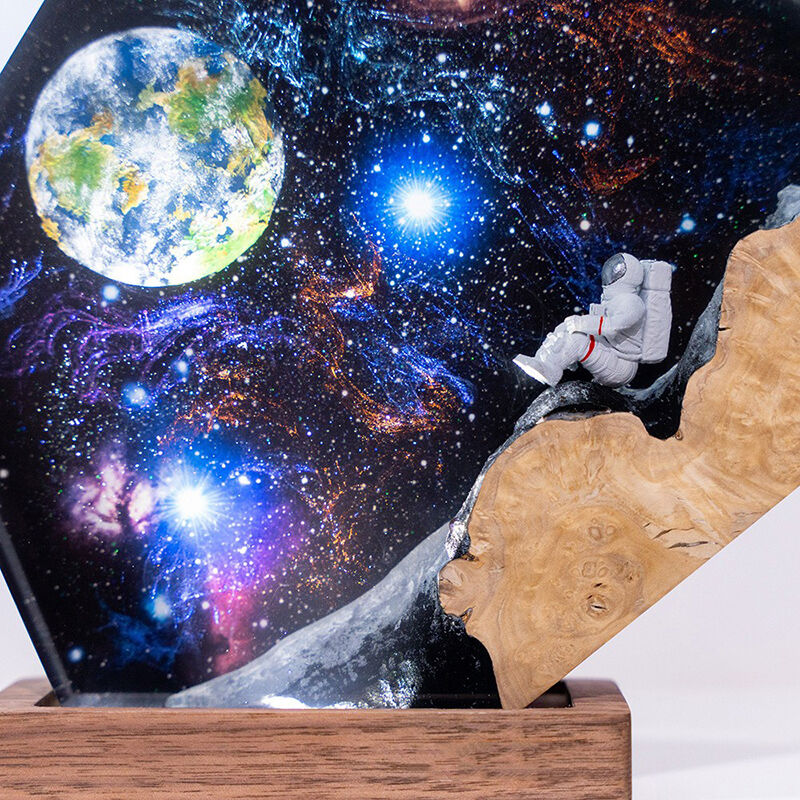 Astronaut And Interstellar Resin Wood Art Lamp Beautiful Gift for Best Friend
