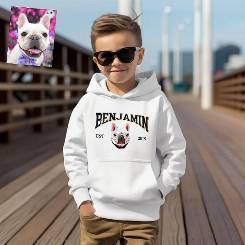 Personalized Kids Embroidered Hoodie Pet Head Custom Photo Name Design Attractive Gift for Children