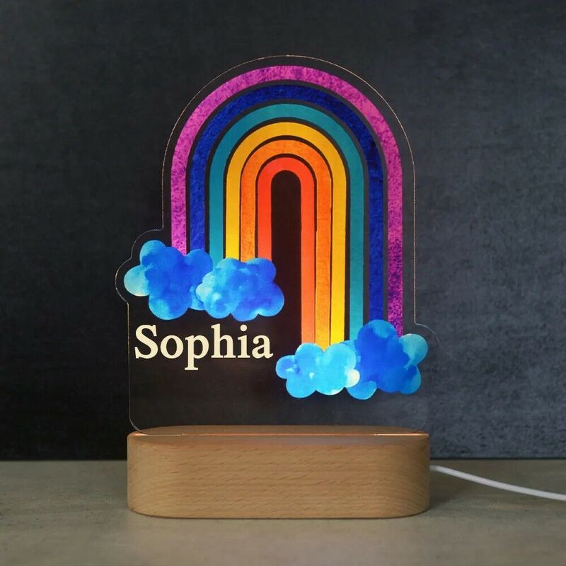 Personalized Name Night Light with Rainbow Pattern Beautiful Gift for Child