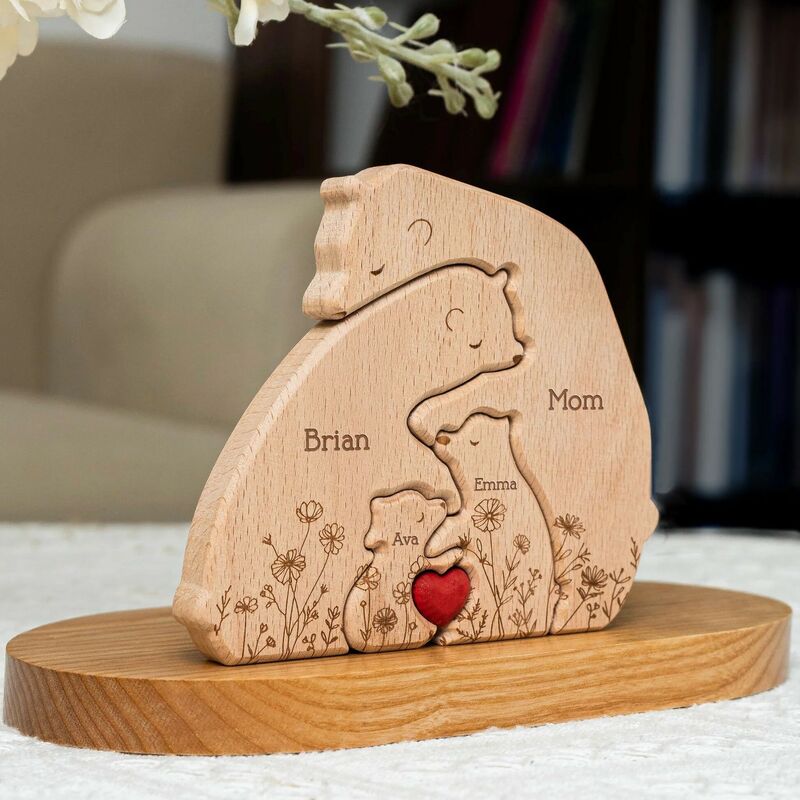 Personalized Wooden Family Puzzle with Small Flowers Lovely Gift for Family