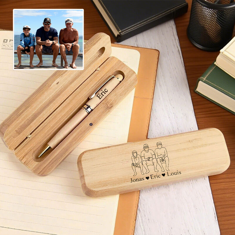 Boîte en bois personnalisée pour stylo dessin au trait personnalisé design créatif cadeau idéal pour la famille