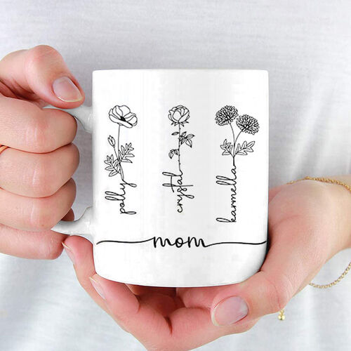 Personalisierte Tasse mit Namen und Geburtsblume Familiengarten Geschenk zum Muttertag