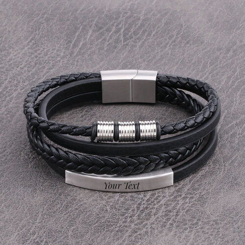 Personalized Fashion Multilayer Braided Leather Men's Bracelet Custom Text