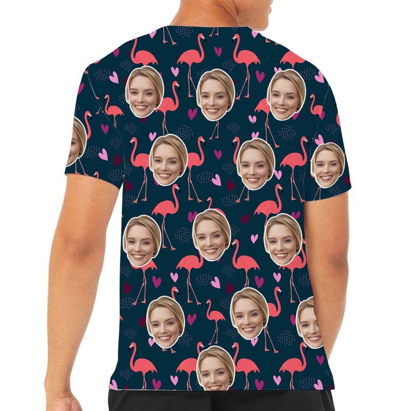 Custom Face Men's Hawaiian T Shirts With Red Flamingo