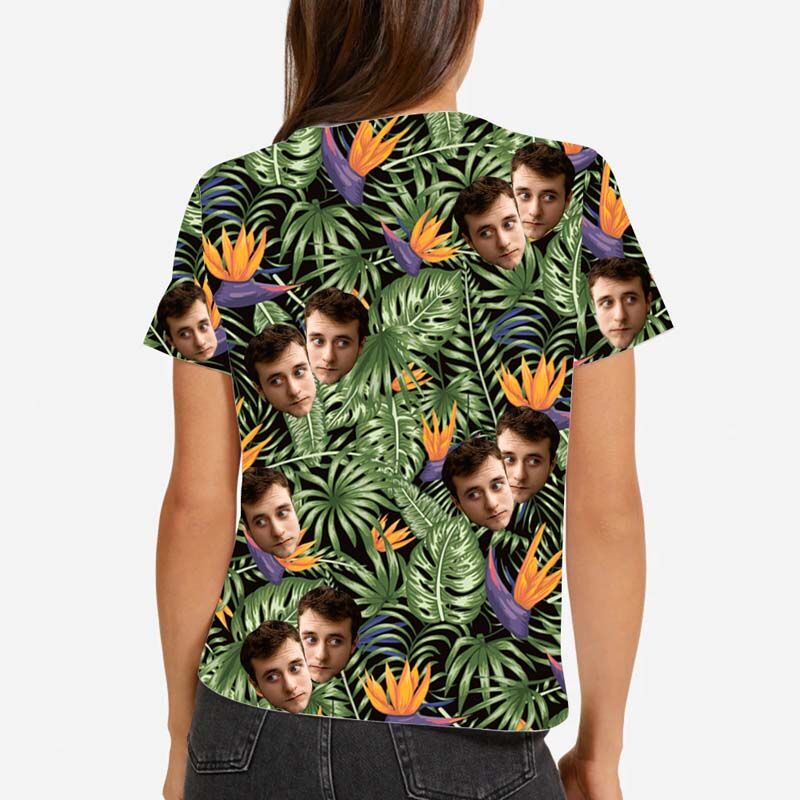 Personalized Face Hawaiian T-Shirt Printed With Yellow Flower