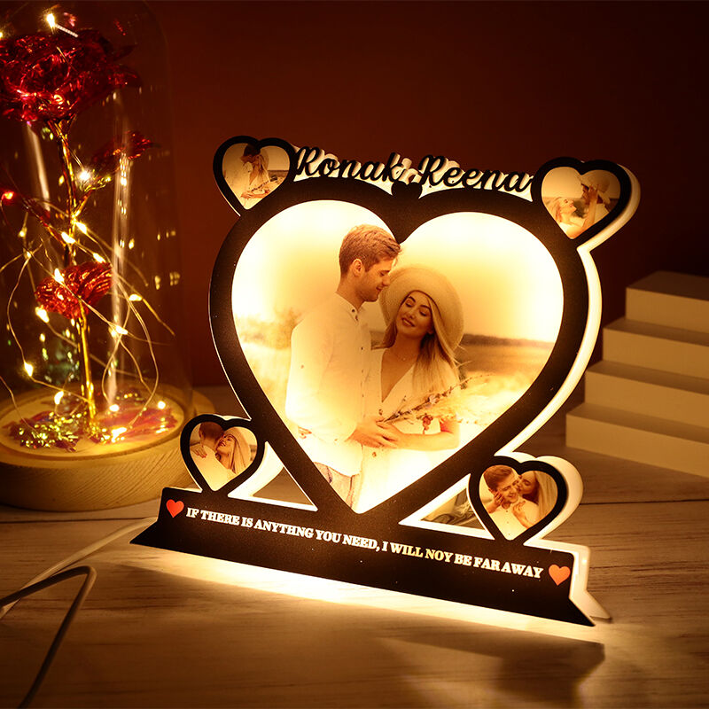 Custom Combination Heart Photo Wooden Night Light Gift for Couple