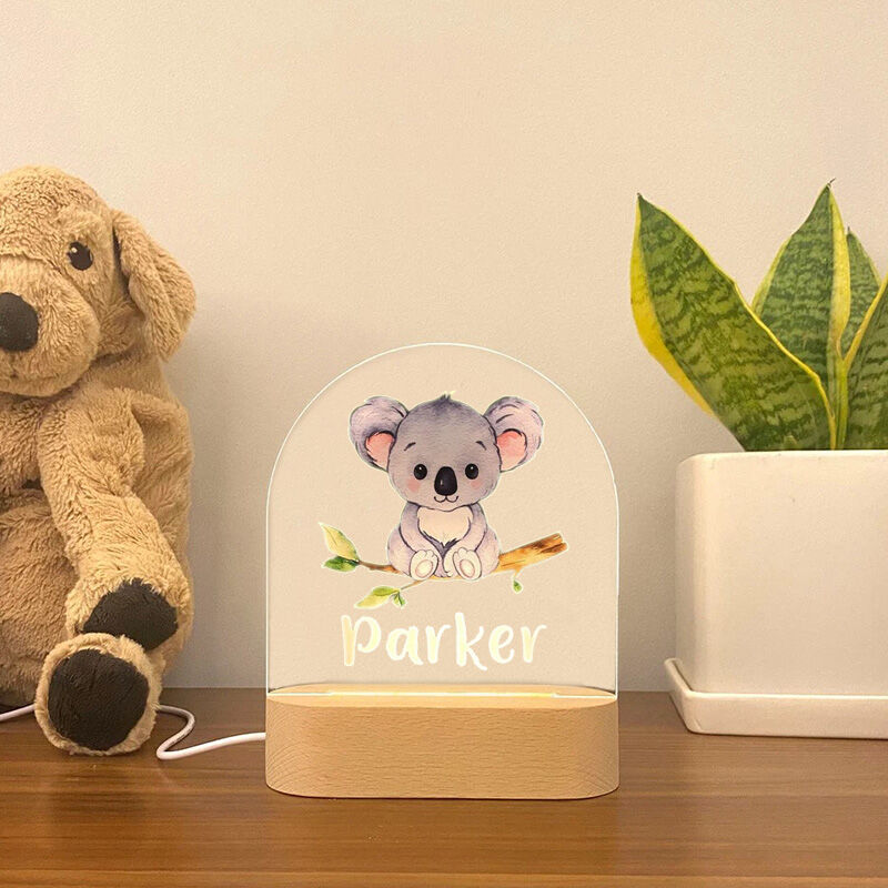 Personalized Wooden Acrylic Cartoon Koala Custom Child Name Light for Baby