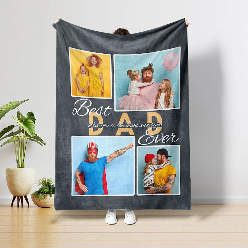 Personalized Photo Blanket Best Present for Father's Day "Best Dad Ever"