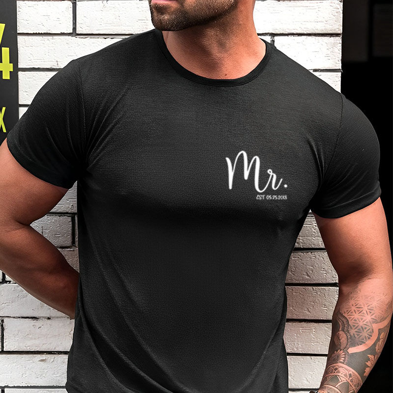 Personalized T-shirt Custom Date with Mr Logo Design Simple Unique Gift for Husband