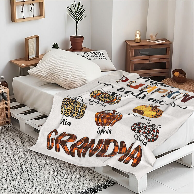 Personalized Name Blanket with Colorful Pumpkins Pattern Creative And Funny Gift for Grandma