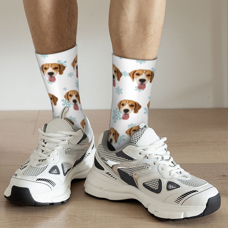 Personalized Face Socks Snowflake Pattern Gift for Pet Lovers