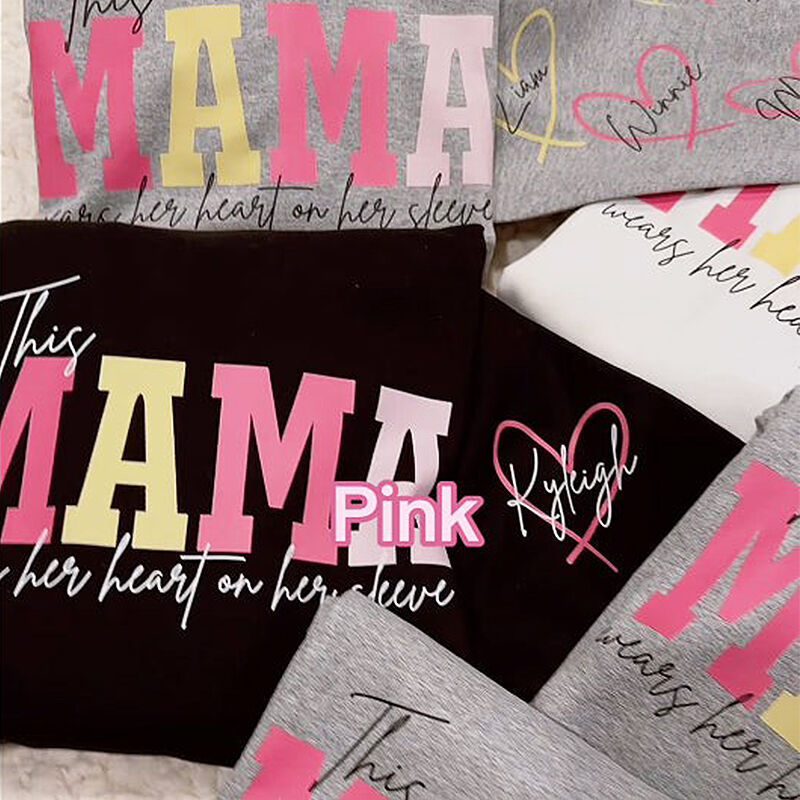 Personalized Sweatshirt This Mama Wearing Her Heart On Her Sleeve Warm Gift for Mother's Day