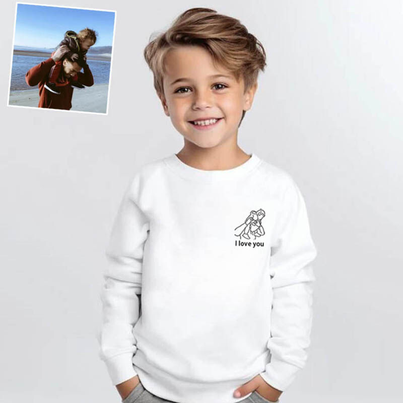 Sweatshirt brodé personnalisé pour enfants Dessin des contours Cadeau chaud pour garçons