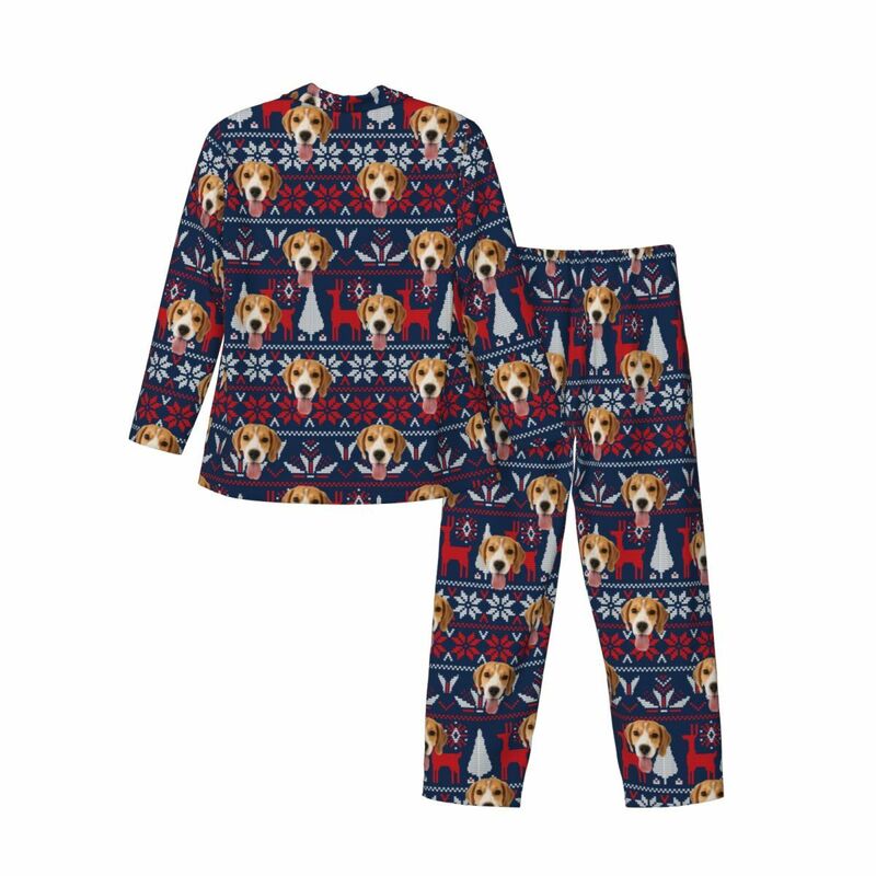 Personalisierte Pyjamas mit individuellem Foto Rentier Weihnachtselement Pixel-Muster Design Geschenk für die Familie