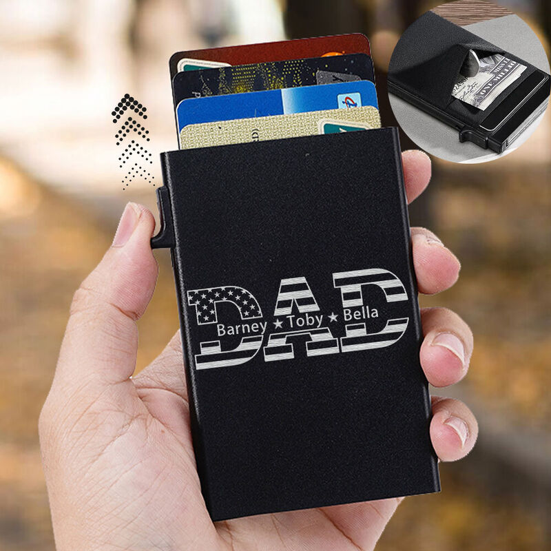 Tarjetero desplegable personalizado con nombre y número, regalo para el mejor padre.