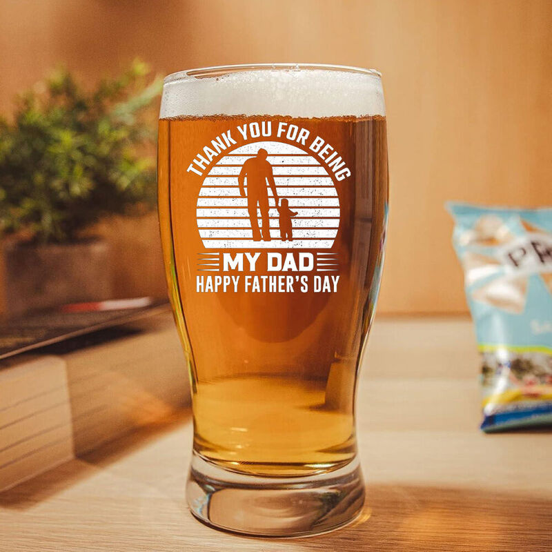 Personalized Nickname Beer Glass with Father And Son Silhouette Pattern Warm Gift for Daddy