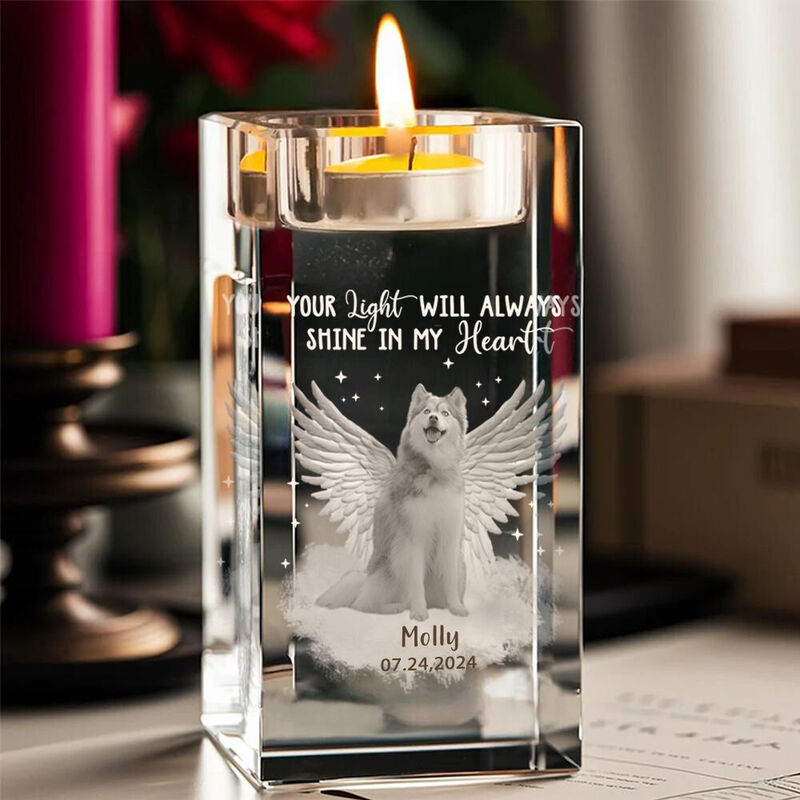 Custom Crystal Photo Candle Holder Laser Engraved Photo Memorial Candle for Pet Owner