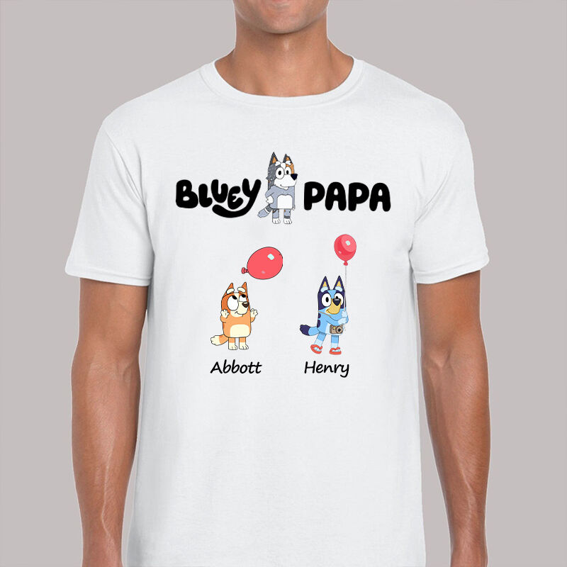 Personalized T-shirt Bluey Papa Custom Kids Cartoon Pattern Design Perfect Gift for Grandpa