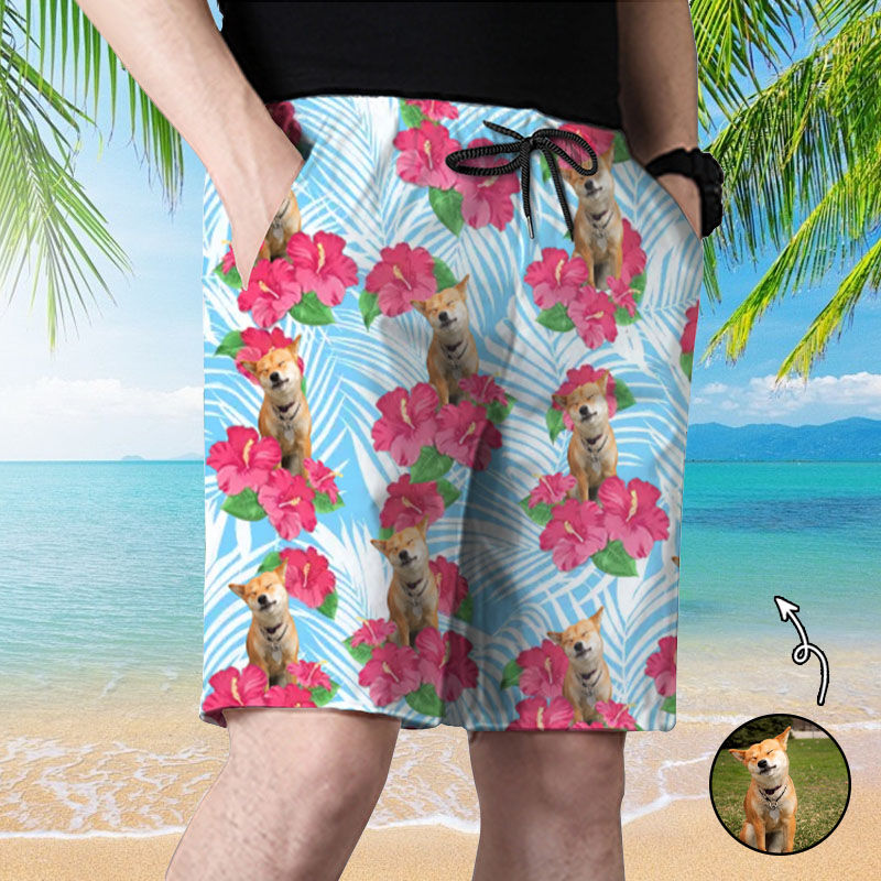 Short de plage pour homme personnalisé avec motif de fleurs roses superbe cadeau pour la famille