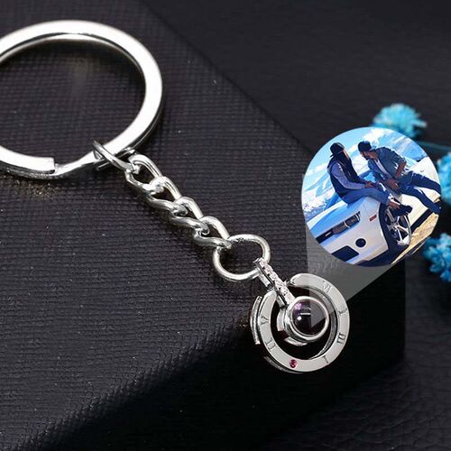 Personalized Photo Projection Keychain-Round Shape With Roman Numerals